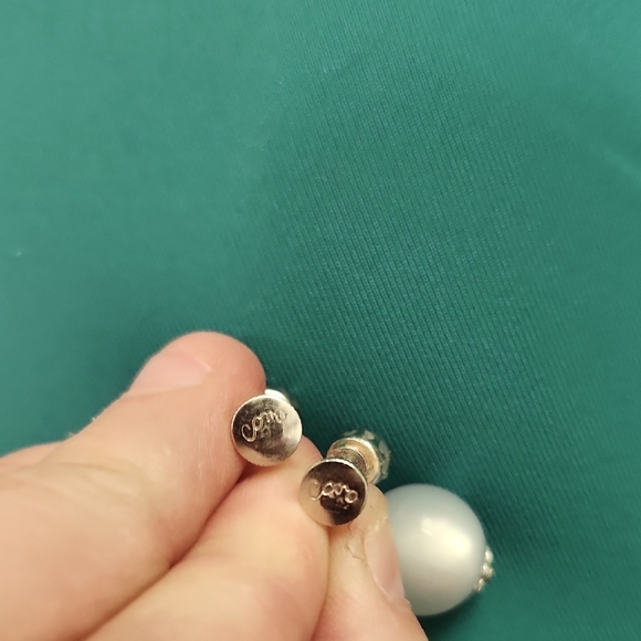 Elegant White Drop Earrings with Textured Studs - Picture 4 of 5